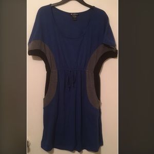 Delicious Size XL Blue S/S Tunic Dress, Gray / Black Color-block Stripes